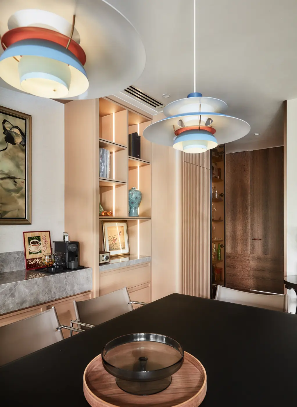 PH 5 pendants above dining table